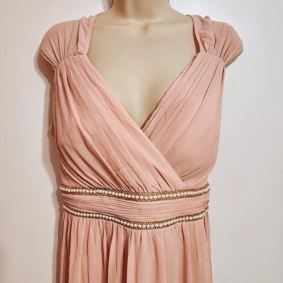 Ever Pretty Chiffon Beaded Belt V Neck Maxi Dress Pink Size 20 - Picture 3 of 13